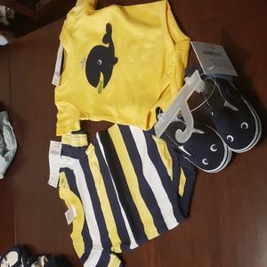 Gymboree 3 piece set. Size 0-3 mos and size 02 crib shoes.